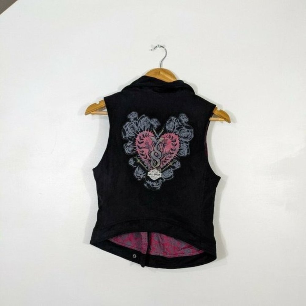 HARLEY DAVIDSON Women's Black Logo Asymmetrical Motorcycle Vest XS - Picture 2 of 8